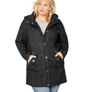 NWT, Avenue, Size 18/20, Black Tweed, Hooded, Mid-length‎ Jacket